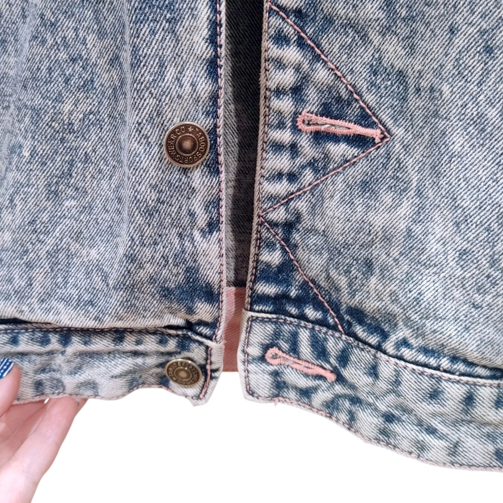 Vintage Taboo 1990s Acid Washed Denim Pink Thread Button Up Jacket Women Size XL - Picture 6 of 8